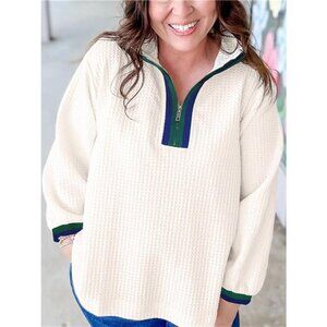 Textured Waffle Knit Half-Zip Sweatshirt